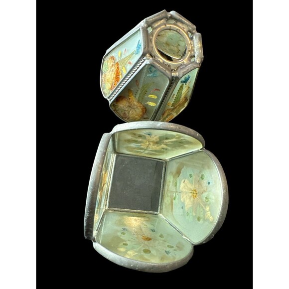 Pressed Flowers In Glass Tea Light Holder Vintage Votive Candle Boho Lot Of 3 - Picture 11 of 16